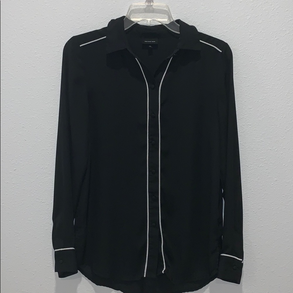 Black long sleeve blouse with white touches